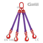 Četverokraka poliesterska trakasta priveznica za dizanje, ovjesni komplet s kukom i osiguračem, dostupne nosivosti i dužine