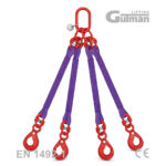 Četverokraka trakasta poliesterska priveznica za dizanje tereta, ovjesni komplet s samozatvarajućom kukom, različite nosivosti i dužine