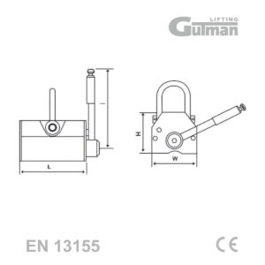 Magnetna hvataljka Gulman - tehnički crtež sa dimenzijama po normi EN 13155
