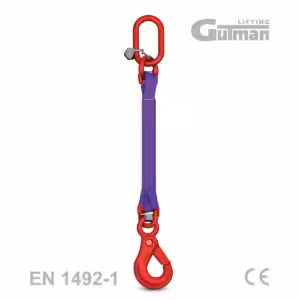 Enoročna poliester prijemalka s samozapiralnim kljukom, obešalni komplet, nosilnost 1-8t, dolžina 1-8m