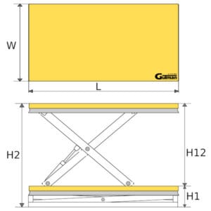 jednoškarasti hidraulični stol HW dimenzije