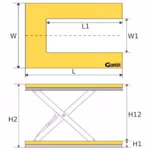 niskoprofilni U podizni stolovi HU dimenzije