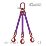 Trokraka trakasta poliesterska priveznica za dizanje, ovjesni komplet s kukom i osiguračem, više nosivosti i dužina