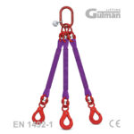 Trokraka poliesterska trakasta priveznica za dizanje tereta, ovjesni komplet sa samozatvarajućim kukama, različite dužine i nosivosti