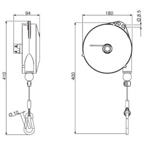 Balanser retraktor TECNA 9336-9340_dimenzije