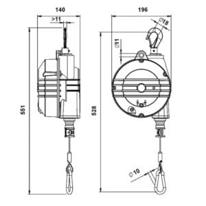 Balanser retraktor TECNA 9354-9359_dimenzije
