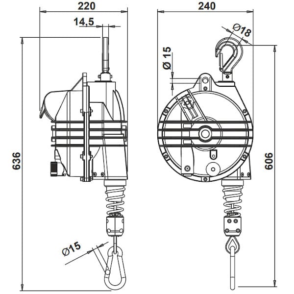 Balanser retraktor TECNA 9361-9369_dimenzije Balanser retraktor TECNA 9361-9369_dimenzije