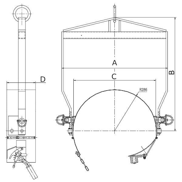 Ovjesna hvataljka za bačve OHB 800 dimenzije Ovjesna hvataljka za bačve OHB 800 dimenzije