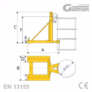 Tehnički nacrt i dimenzije Gutman adaptera za podizanje bačvi DG360A.