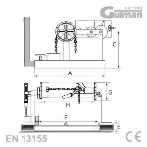 Tehnički nacrt Gutman nagibnog adaptera s označenim dimenzijama (A, B, C, F, G).
