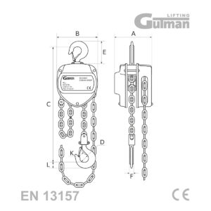 Tehnički nacrt i dimenzije ručne lančane dizalice od 500kg.