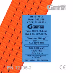 ERGO španer 5T etiketa EN 12195-2, Type 50/2.5 hh Ergo, STF 500daN, LC 2500/5000daN, 100% PES poliester