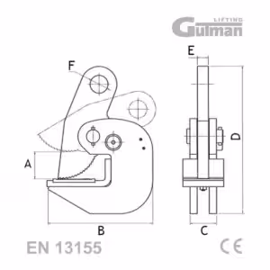 Horizontalna hvataljka QP-B - detaljan tehnički crtež sa mehanizmom za ploče od kaljenog čelika HRC32, EN 13155 standard