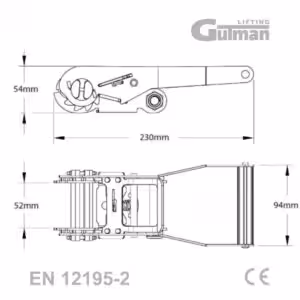 Profesionalni španer za teret 5T 50mm - tehnički crtež mehanizma račne STF 300daN za industrijski transport EN 12195-2