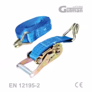 Španer za teret 2T 35mm 6m plava poliesterska - španer sa mehanizmom za zatezanje i J-kukama za sigurno vezivanje tereta