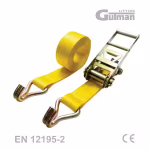 Teški španer za teret 10T 75mm kompletan set sa mehanizmom za zatezanje i J-kukama, STF 500daN za industrijske strojeve i kontejnere