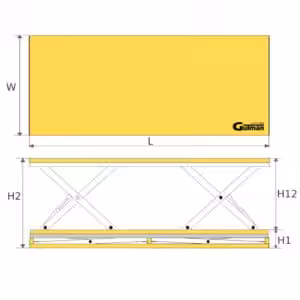 dvostruki jednoškarasti hidraulični stol HW-D dimenzije