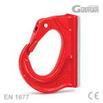 Crvena zavariva kuka ASH od legiranog čelika s oznakama EN 1677 i CE za industrijsku ugradnju.